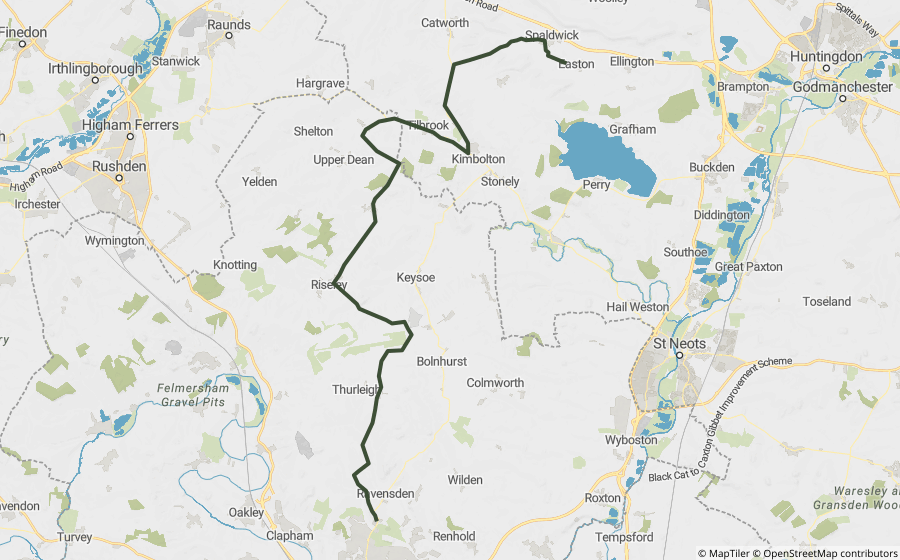 Map preview of the Bedford to Spaldwick: Cross End, Hangman’s and Cockway Lane