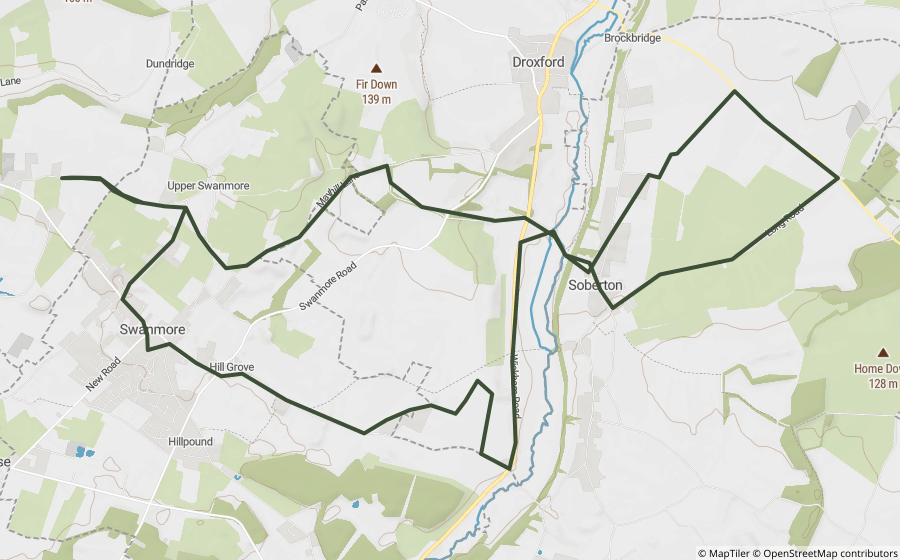 Map preview of the Hambledon Lanes Loop motorcycle GPX route