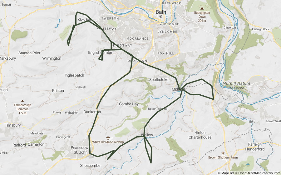 Map preview of the Fosse Way Loop motorcycle GPX route