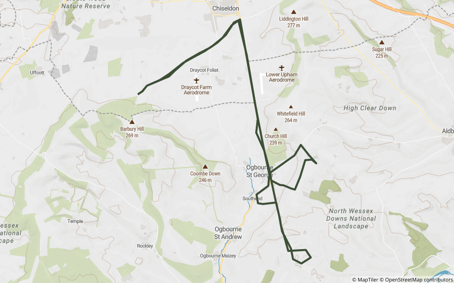 Map preview of the Marlborough Downs Ridgeway Loop motorcycle GPX route