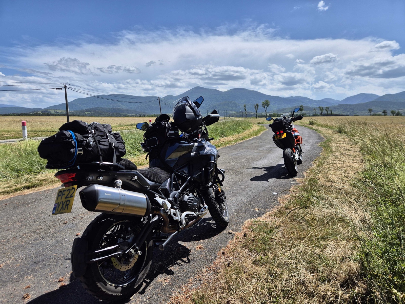 Benelli TRK 502 X loaded with touring luggage in the French Pyrenees