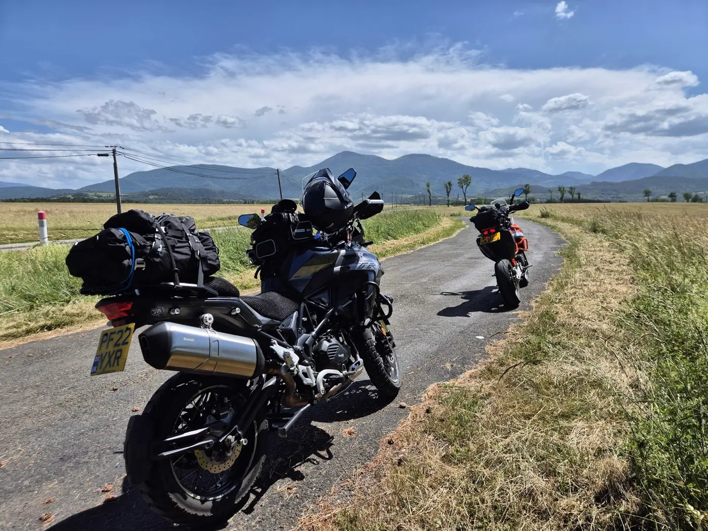 Benelli TRK 502X loaded with touring luggage in the French Pyrenees