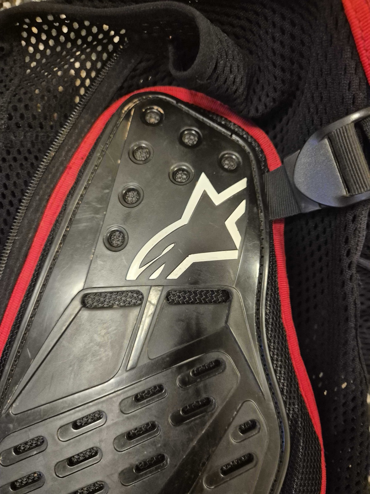 Close-up of the Alpinestars Bionic Jacket 2's ventilated mesh construction and chest armour