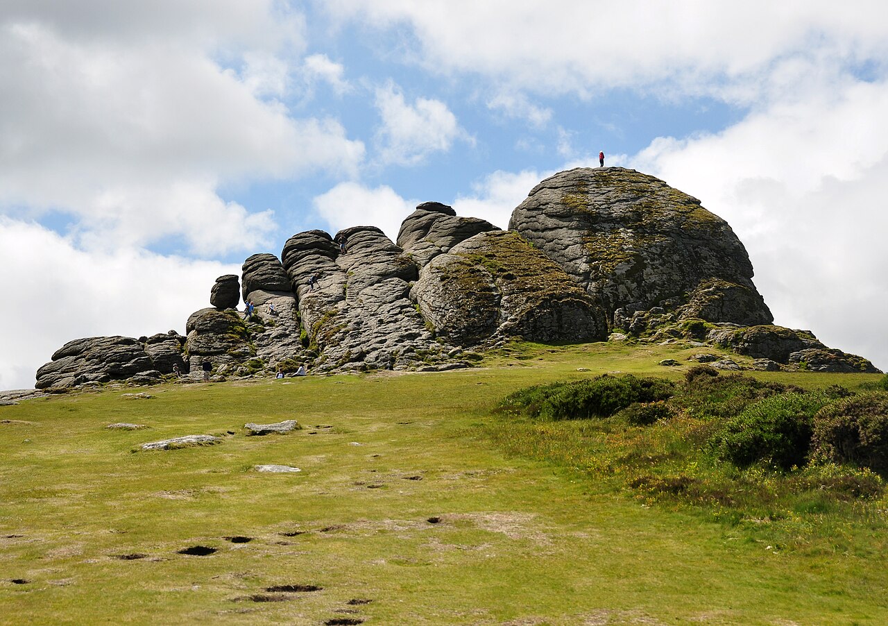 Haytor, one of Dartmoor's granite tors, seen across open moorland