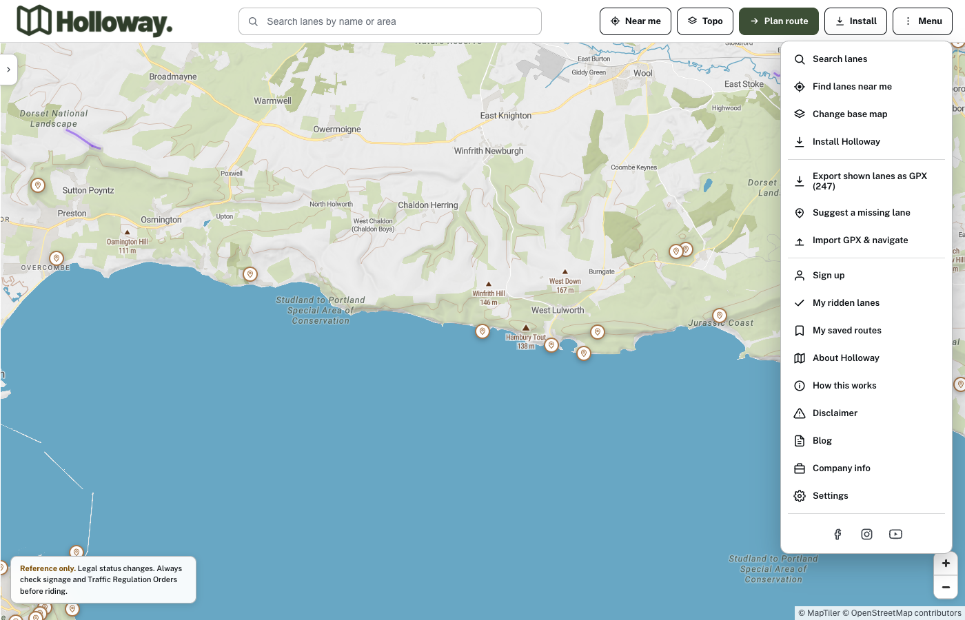 The Import GPX and navigate item in Holloway's topbar Menu