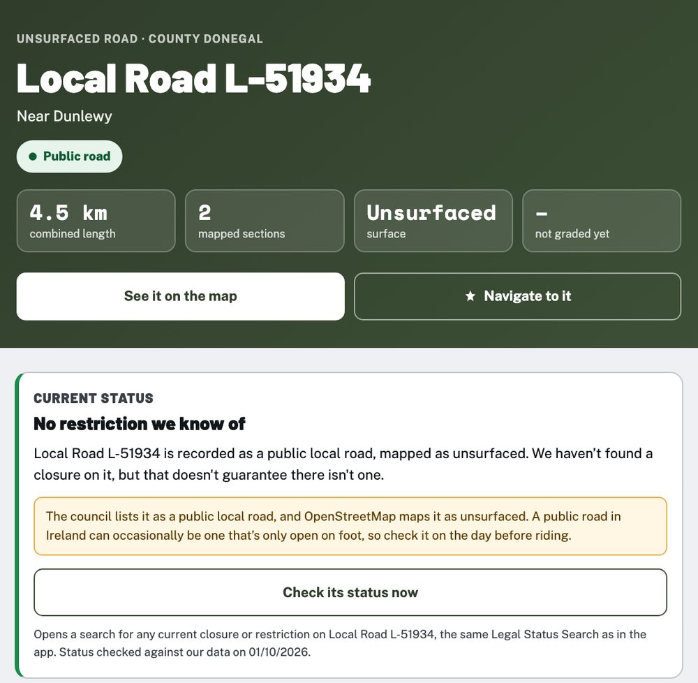 The Holloway page for Local Road L-51934 near Dunlewy in County Donegal, with its length, status and a map of where it runs