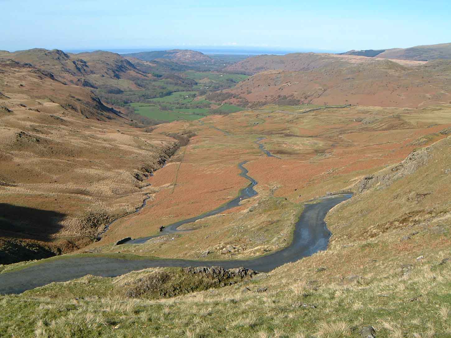 Hardknott Pass hairpin road descending into Eskdale in the Lake District