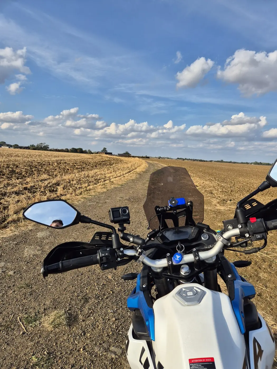 Action camera mounted on the Voge 300 Rally's handlebars for filming a ride